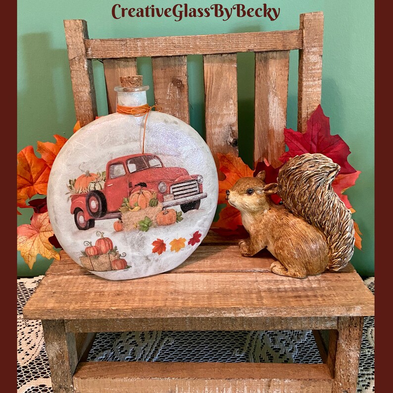 Hello Fall Decor Red Truck Fall Decor Lighted Bottles Etsy