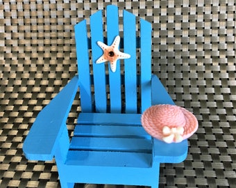 Coastal Decor Beach House, Beach Table Decor, Beach Wedding Gift, Beach Cake Topper, Beach Gifts, Adirondack Decor, Blue Beach Chair