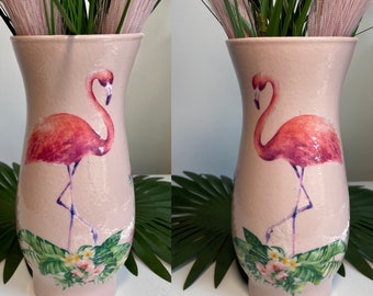 Flamingo Vase, Pink Flamingo, Tropical Vase Decor, Flamingo Gifts, Gifts Under 30, Flamingo Decor, Decoupaged Vase, Flamingo With Flowers