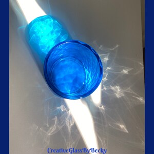 Murano Style Glass Candle, Hand Painted Candle Holder, Blue Transparent Glass, Gifts Under 25, Unique Candle Holder, Blue Candle Holder