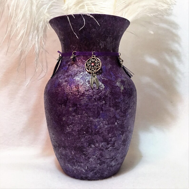 Hippie Decor Bohemian Glass Vase Purple Glass Vase Boho Etsy