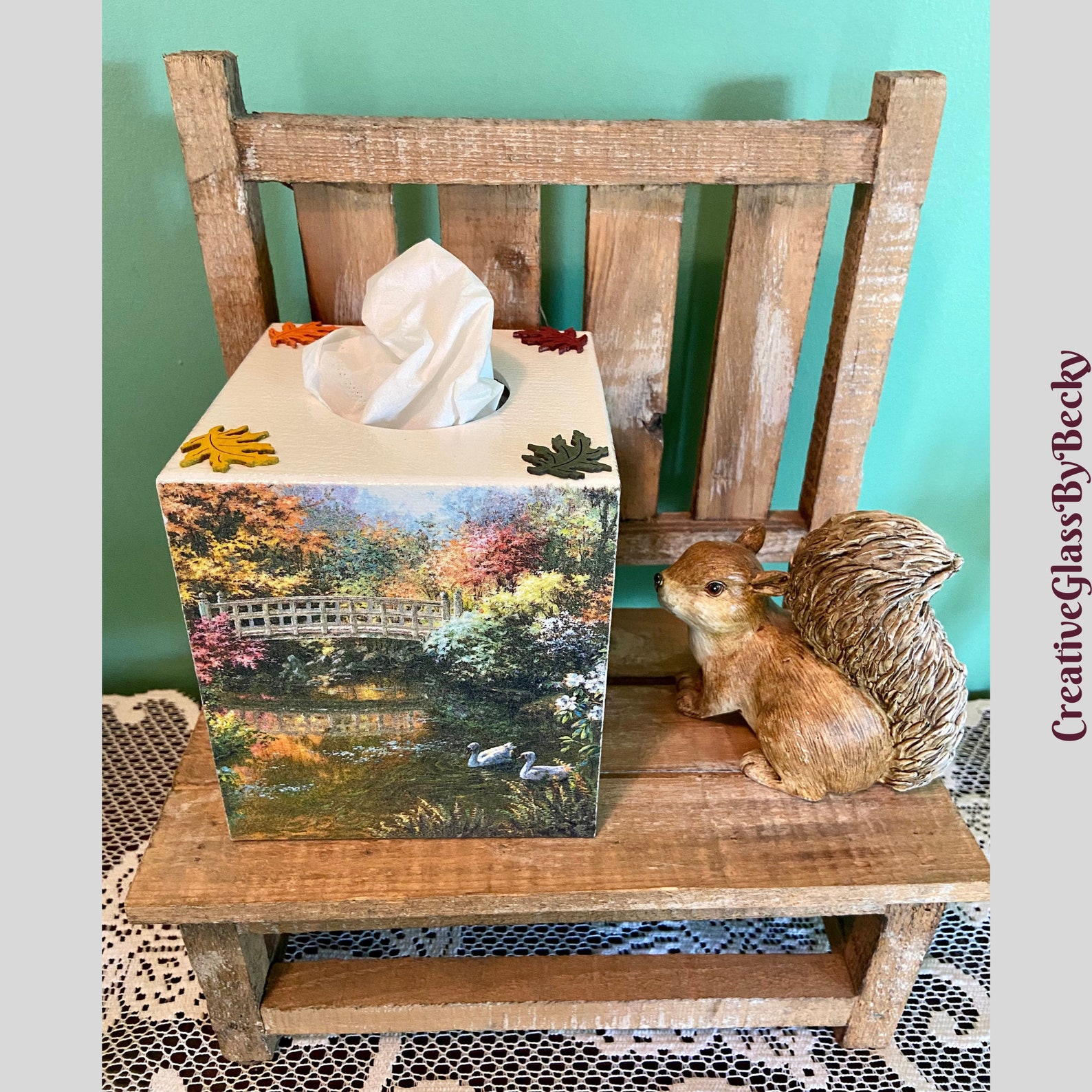 Fall Tissue Box Cover Decoupaged Tissue Box Tissue Box Cover Etsy