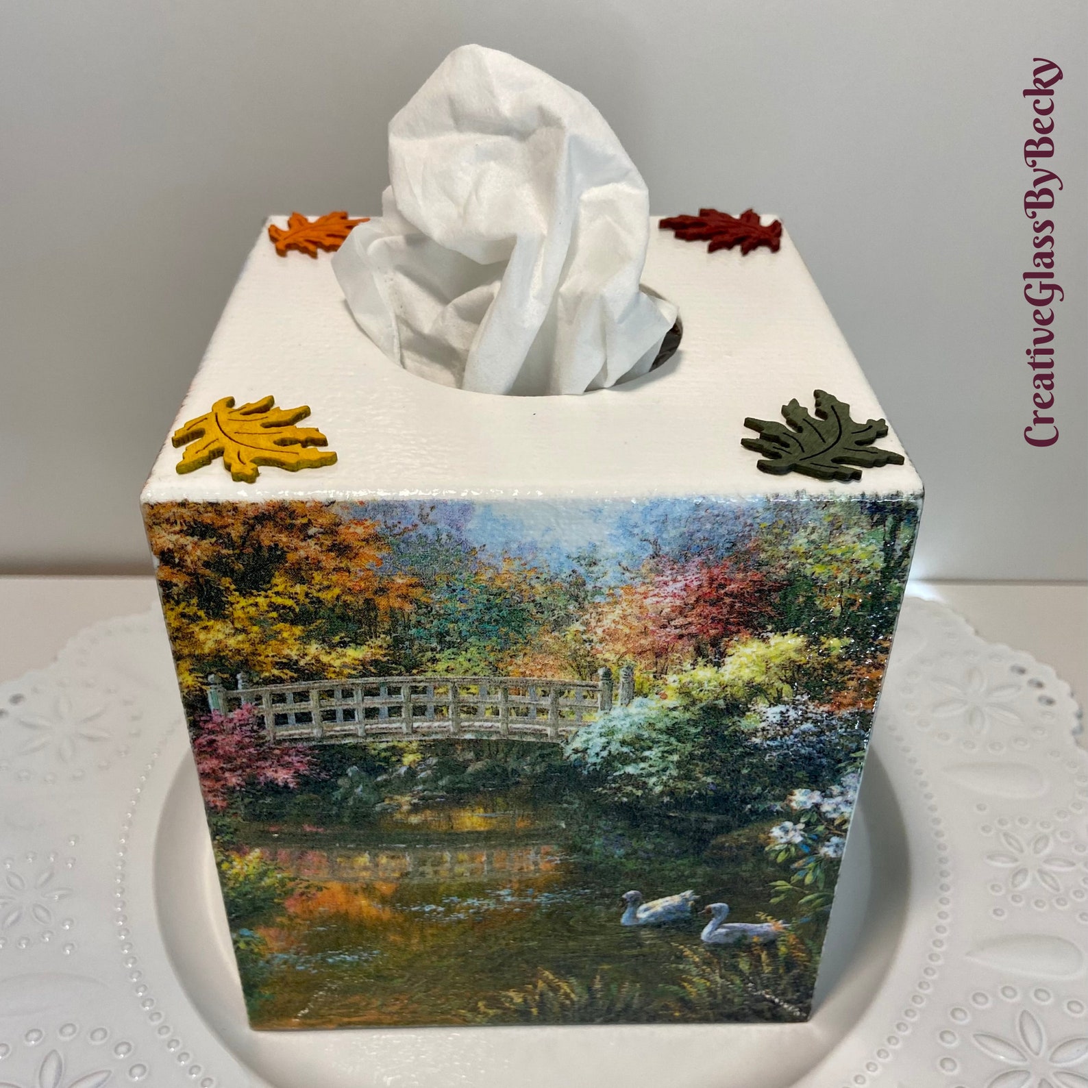 Fall Tissue Box Cover Decoupaged Tissue Box Tissue Box Cover Etsy