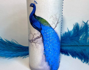 Peacock Vase, Blue Peacock, Peacock Centerpieces, Bird Lover Gifts, Decoupaged Glass Vase, Upscale Vases, Peacock Lover Gifts, Night Light