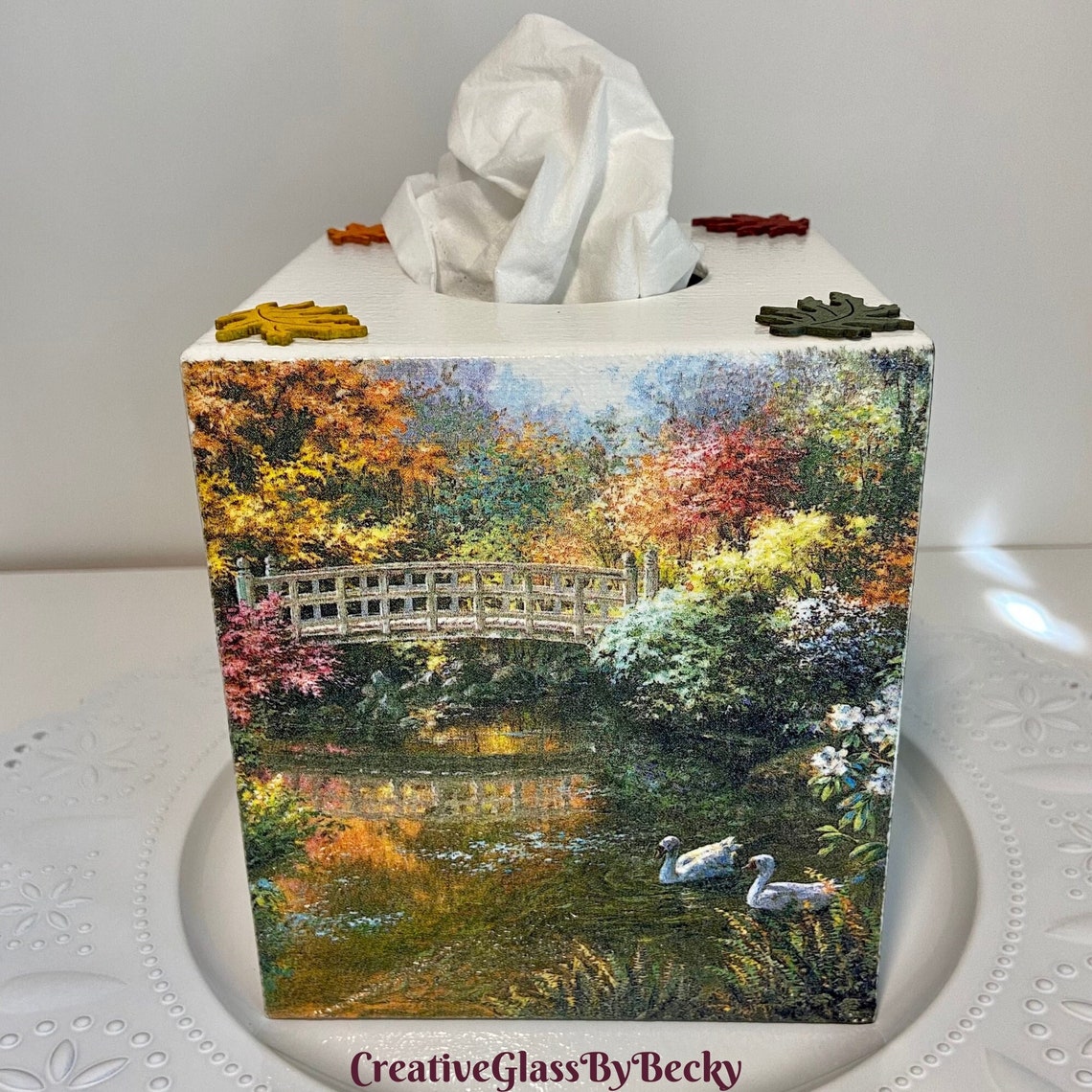 Fall Tissue Box Cover Decoupaged Tissue Box Tissue Box Cover Etsy