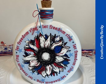 Americana Decor, Let Freedom Ring Decor, Gifts Under 45, Patriotic Gifts, Lighted Bottles, Patriotic Decor, Red White and Blue Bottle Decor