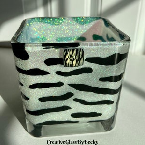 Zebra Room Decor, Zebra Print Decor, Zebra Candle, Zebra Centerpiece, Animal Candle Holder, Zebra Print Candle, Hand Painted Candle Holder image 1