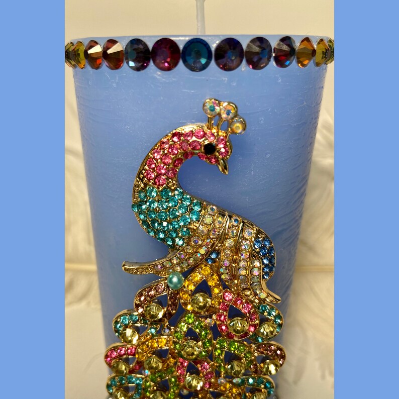Peacock Candle Elegant Candles Blue Peacock Rhinestone Peacock Rainbow Candle Bird Lover Gifts Peacock Gifts Peacock Centerpieces