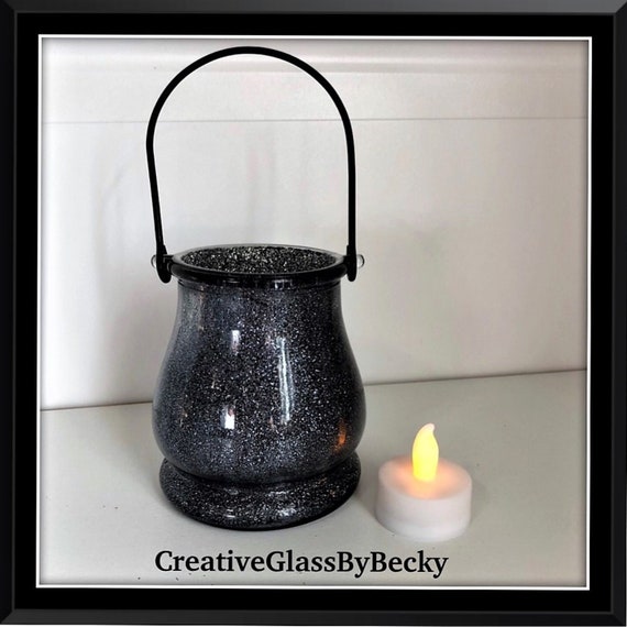 Glass Candle Lantern Hanging Outdoor Lighting Black Image 0
