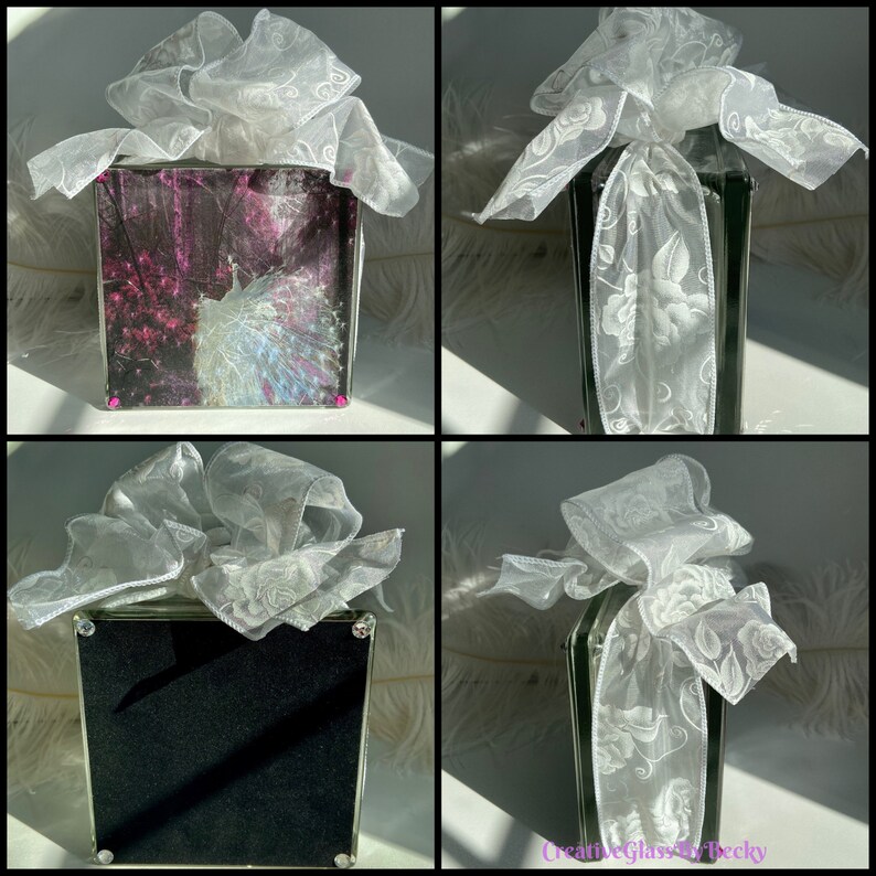 White Peacock Decor Peacock Centerpiece Lighted Glass Block Etsy