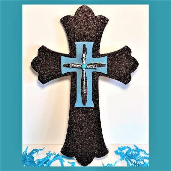 Rustic Cross Wall Decor Turquoise Cross Pendant Brown And Etsy