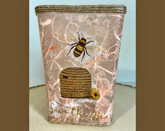 Bees and Butterflies Decor, Save The Bees Decor,  Gifts Under 30, Decoupage Vase, Lighted Glass Vase, Butterflies and Bees, Bee Night Light