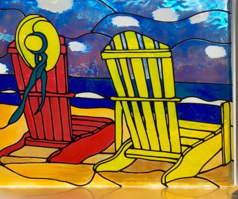Coastal Decor Beach Beach Stained Glass Beach Painting Etsy