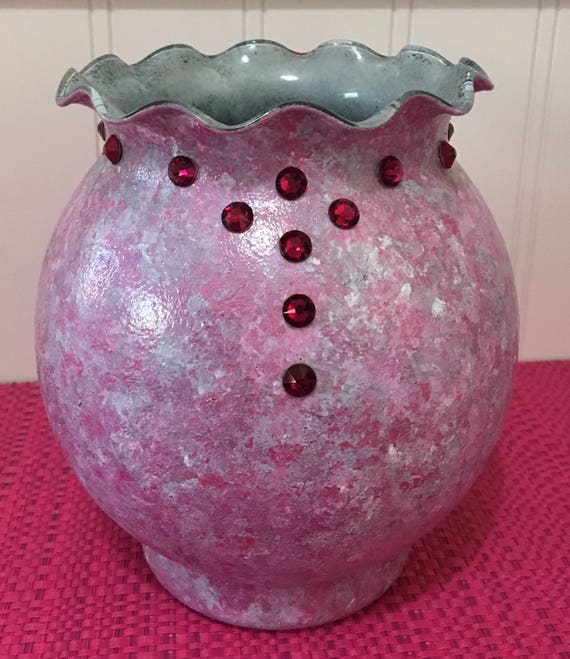 Hand Painted Vase Ruffled Vase Burgundy Glass Vase Etsy