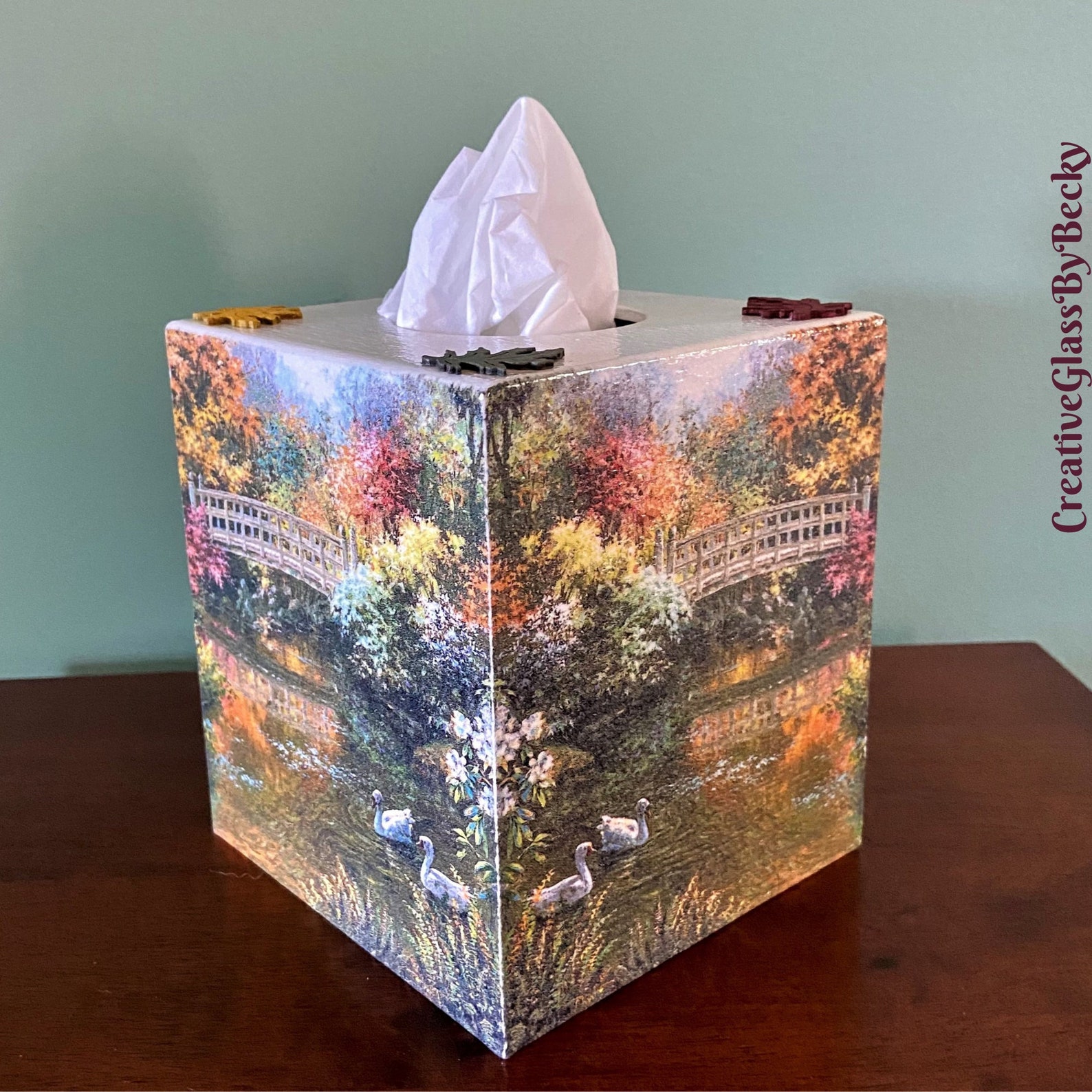 Fall Tissue Box Cover Decoupaged Tissue Box Tissue Box Cover Etsy