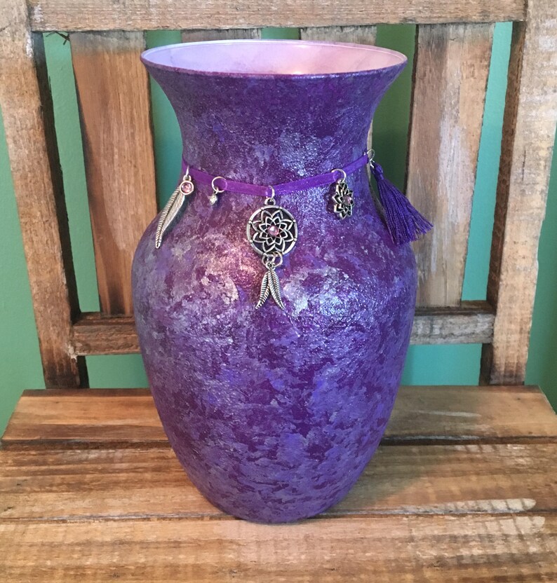 Hippie Decor Bohemian Glass Vase Purple Glass Vase Boho Etsy
