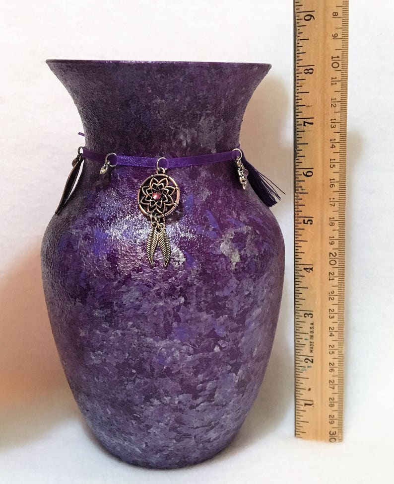 Hippie Decor Bohemian Glass Vase Purple Glass Vase Boho Etsy
