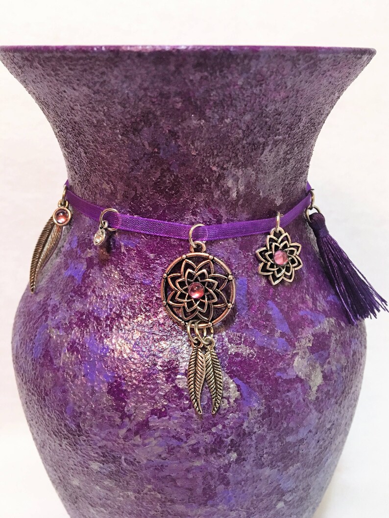 Hippie Decor Bohemian Glass Vase Purple Glass Vase Boho Etsy