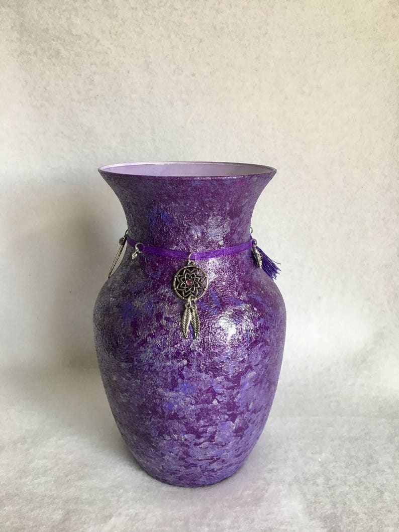 Hippie Decor Bohemian Glass Vase Purple Glass Vase Boho Etsy