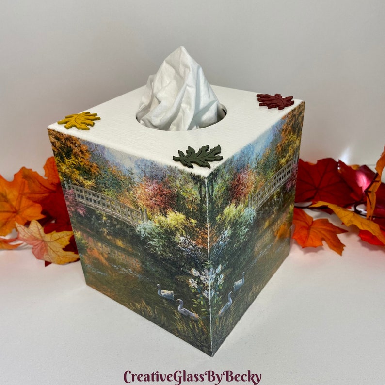 Fall Tissue Box Cover Decoupaged Tissue Box Tissue Box Cover Etsy