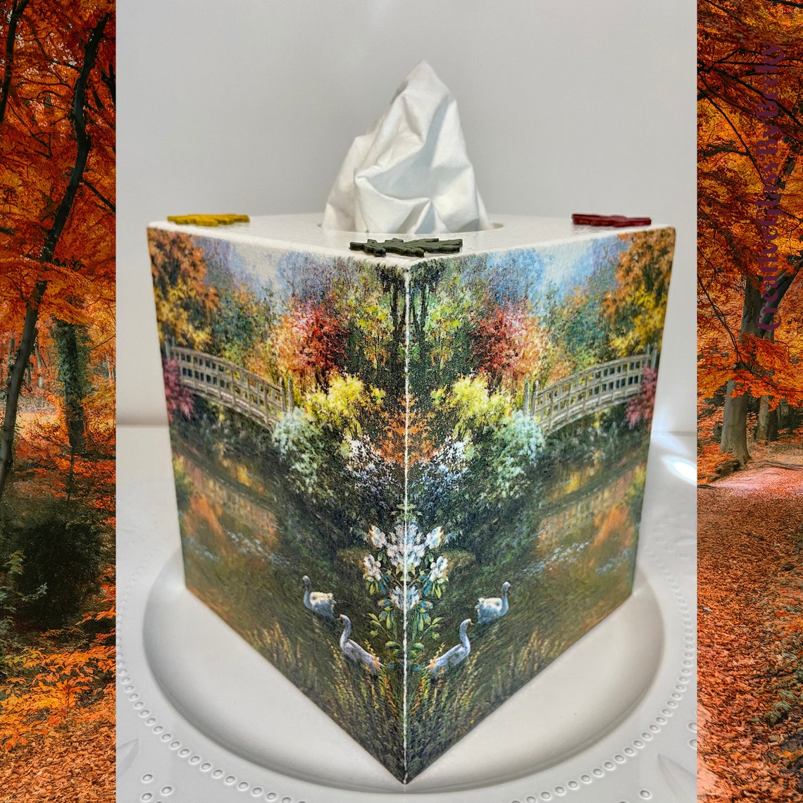 Fall Tissue Box Cover Decoupaged Tissue Box Tissue Box Cover Etsy