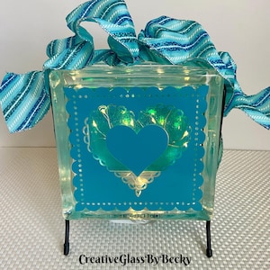 Heart Glass Block Light, Light Blocks, Turquoise Heart, Glass Light Box, Romantic Gifts For Her, Unique Valentine Gifts, Valentine Decor