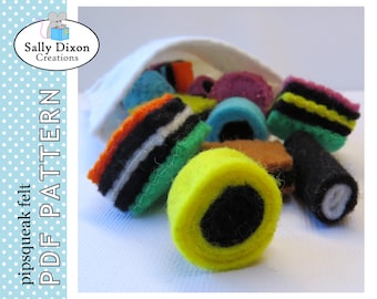 DIGITAL FELT sewing PATTERN - Liquorice Allsorts - Felt play food - Licorice lollies candy sweets