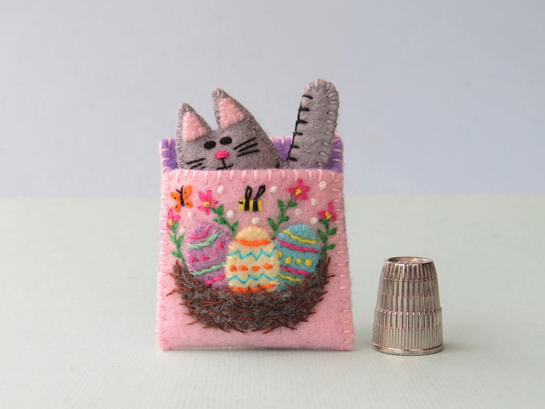 Miniature Felt Cat Play Set Tiny Kitten in a Tin Bed Animal Etsy