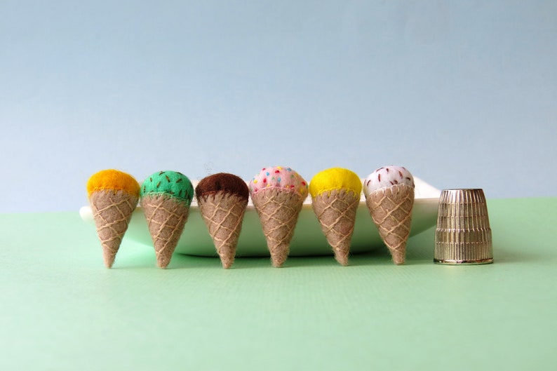 Miniature Wool Felt Ice-cream Cones, Ice Cream, fairy garden, felt food, dollhouse toy, dollhouse food image 10