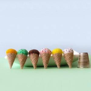 Miniature Wool Felt Ice-cream Cones, Ice Cream, fairy garden, felt food, dollhouse toy, dollhouse food image 1