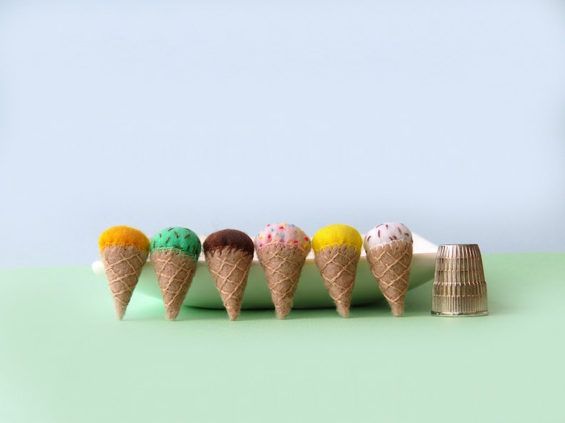 Miniature Wool Felt Ice-cream Cones, Ice Cream, fairy garden, felt food, dollhouse toy, dollhouse food image 1