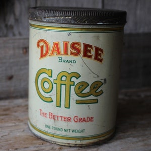Daisee Brand One Pound Coffee Tin The Herrman Company Paterson New Jersey Antique Advertising Collectible Primitive Kitchen Decor
