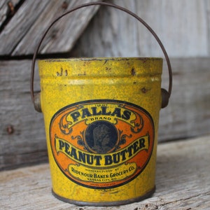 Rare Pallas Brand Peanut Butter Tin Can One Pound Pail - Ridenour Baker Grocery Company Kansas City Missouri