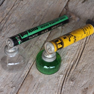 Lot of Two Flit and Black Flag Insecticide Garden Pump Sprayers with Glass Jar and Wood Handle