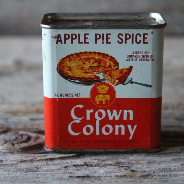 Crown Colony Safeway Brand Apple Pie Spice Tin Vintage Advertising Collectible