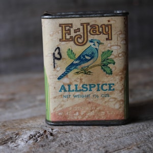 E-Jay Brand Allspice Antique Paper Label Spice Tin The E.J. Evans Co. Van Wert Ohio