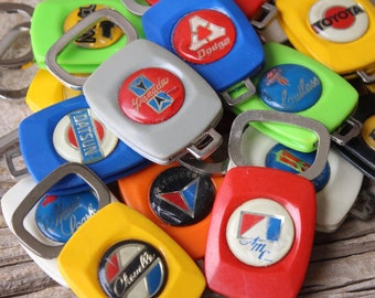 1970s Auto Advertising Plastic Keychain Key Fob Ring, AMC, Datsun, Chevy, Mercury, Plymouth, Oldsmobile, Chrysler, VW, Chevelle, Nova, Pinto
