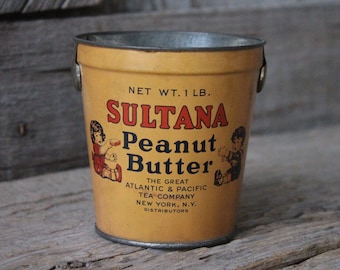 Sultana Peanut Butter Tin Pail from The Great Atlantic and Pacific Tea Company New York, Vintage Kitchen Decor