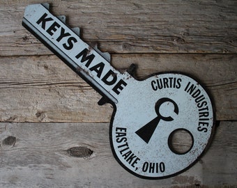 Original 1960's Curtis Industries Eastlake Ohio Metal Key Shaped Sign, Locksmith & Hardware Store Advertising Collectible