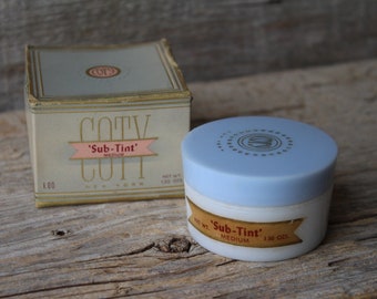 Mid Century Cosmetics Coty Brand Sub Tint Antique Milk Glass Makeup Jar with Original Box