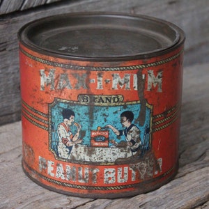 Max-I-Mum Brand Three Pound Peanut Butter Tin, Food Advertising Collectible from General Food Products Co. Los Angeles California