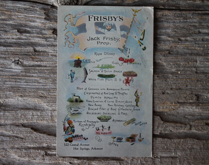 Antique 1920 Frisby's Restaurant Hot Springs Arkansas Unique Menu