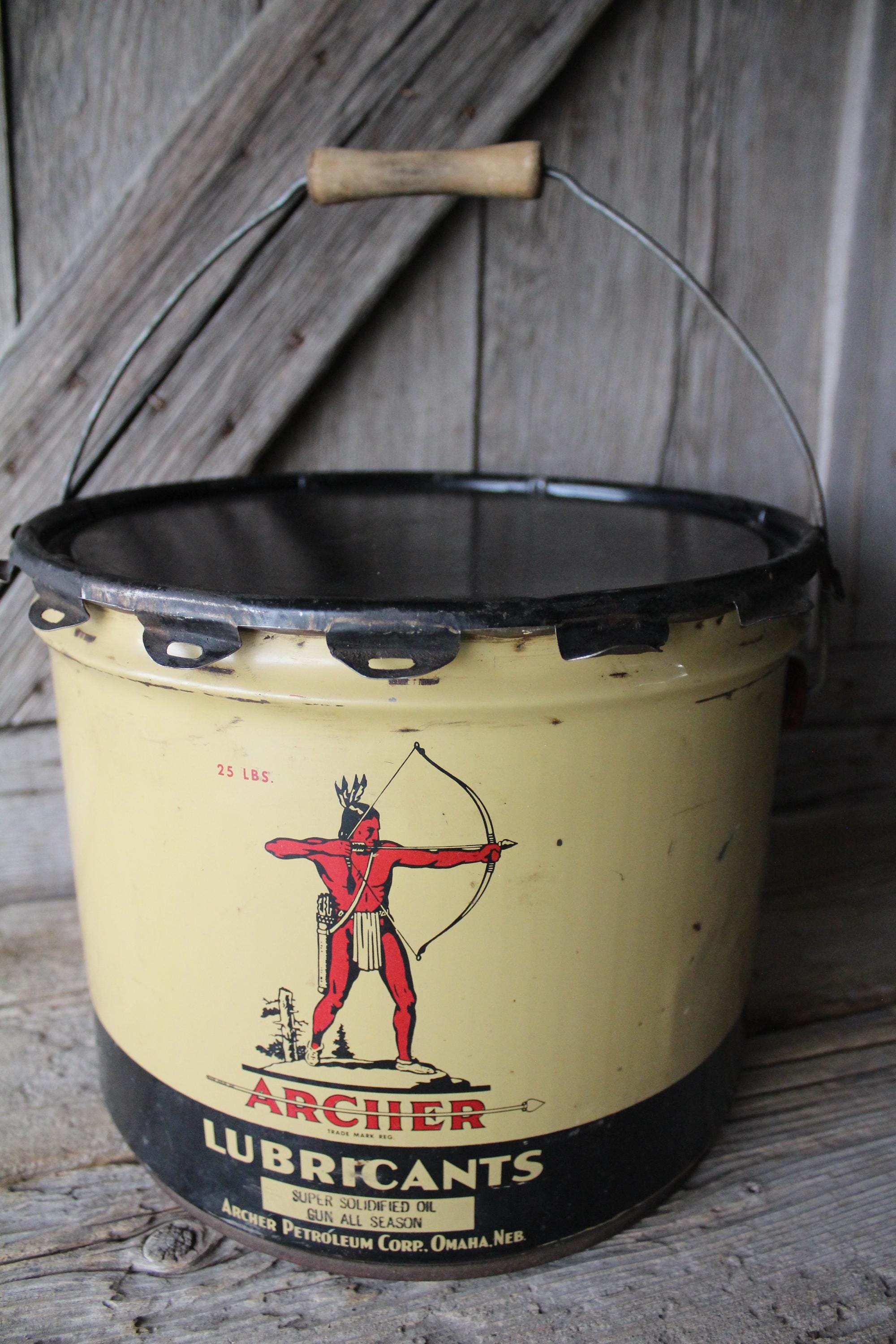 Archer Lubricants Oil Can Large 25 Pound Grease Pail Antique
