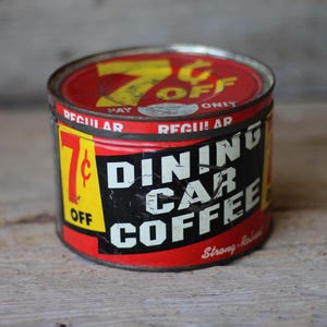 Dining Car Coffee Company Tin Key Wind Advertising Can St. Louis Missouri Antique Collectible Vintage Red Yellow Home Kitchen Decor Display
