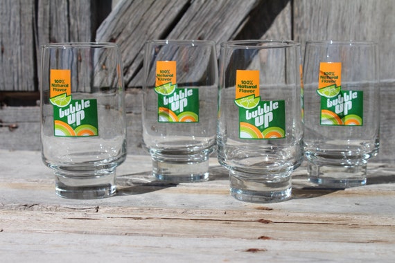 Set of Four Retro Bubble up Soda Advertising Drinking Glasses 