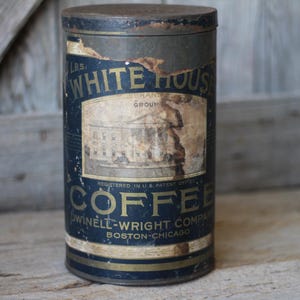 Antique Paper Label White House Brand Coffee Tin Embossed Dwinell Wright Co. Boston & Chicago Lid Advertising Collectible Kitchen Decor