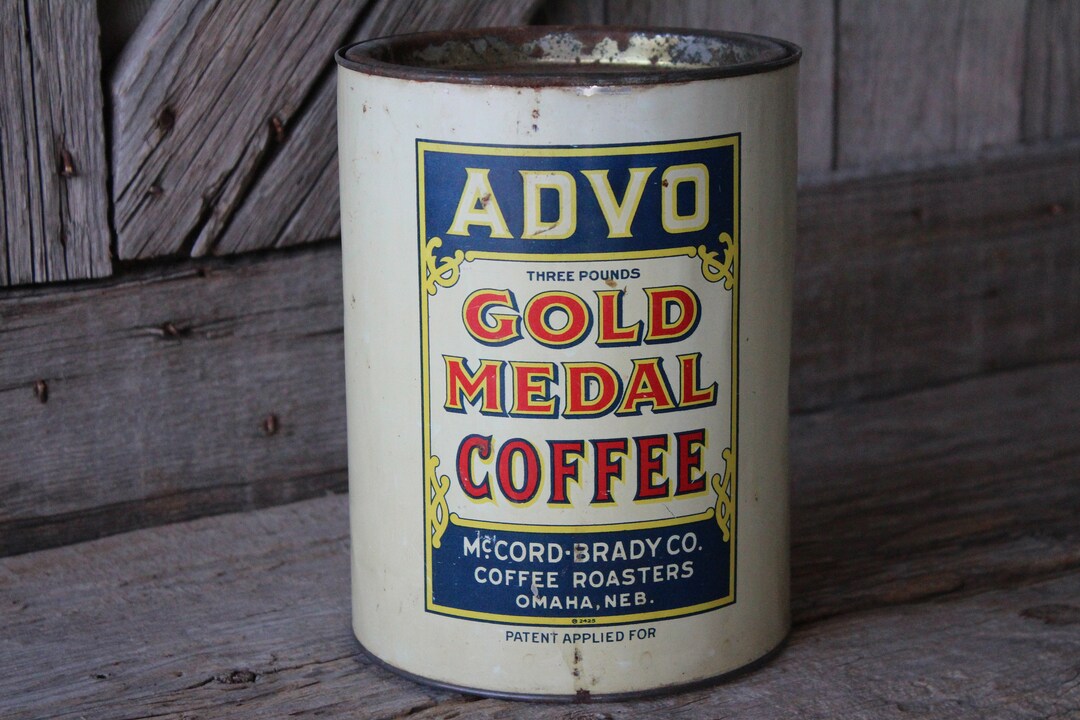 USA コーヒー缶3個★Vintage／アメリカ／Tin缶／当時物／Coffee ADVO Gold Medal 3 Lb Tin Coffee Can From Mccord Brady Co. Omaha