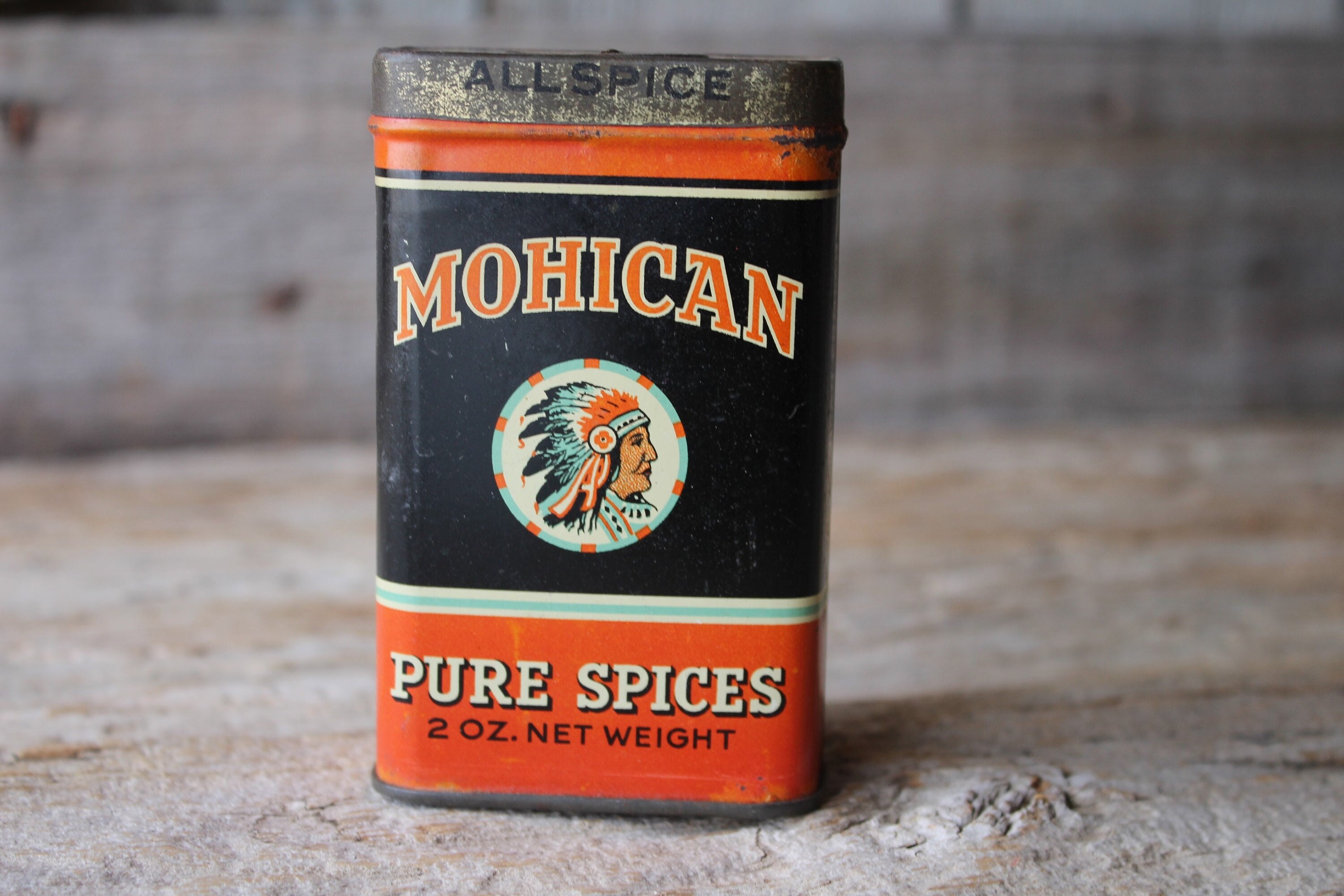 【レア】 アンティーク ティン缶 Mohican Company スパイス缶 Mohican Brand Allspice Antique Spice Tin New York City Rare 1936