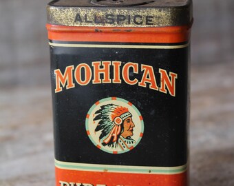 Mohican Brand Allspice Antique Spice Tin New York City Rare 1936