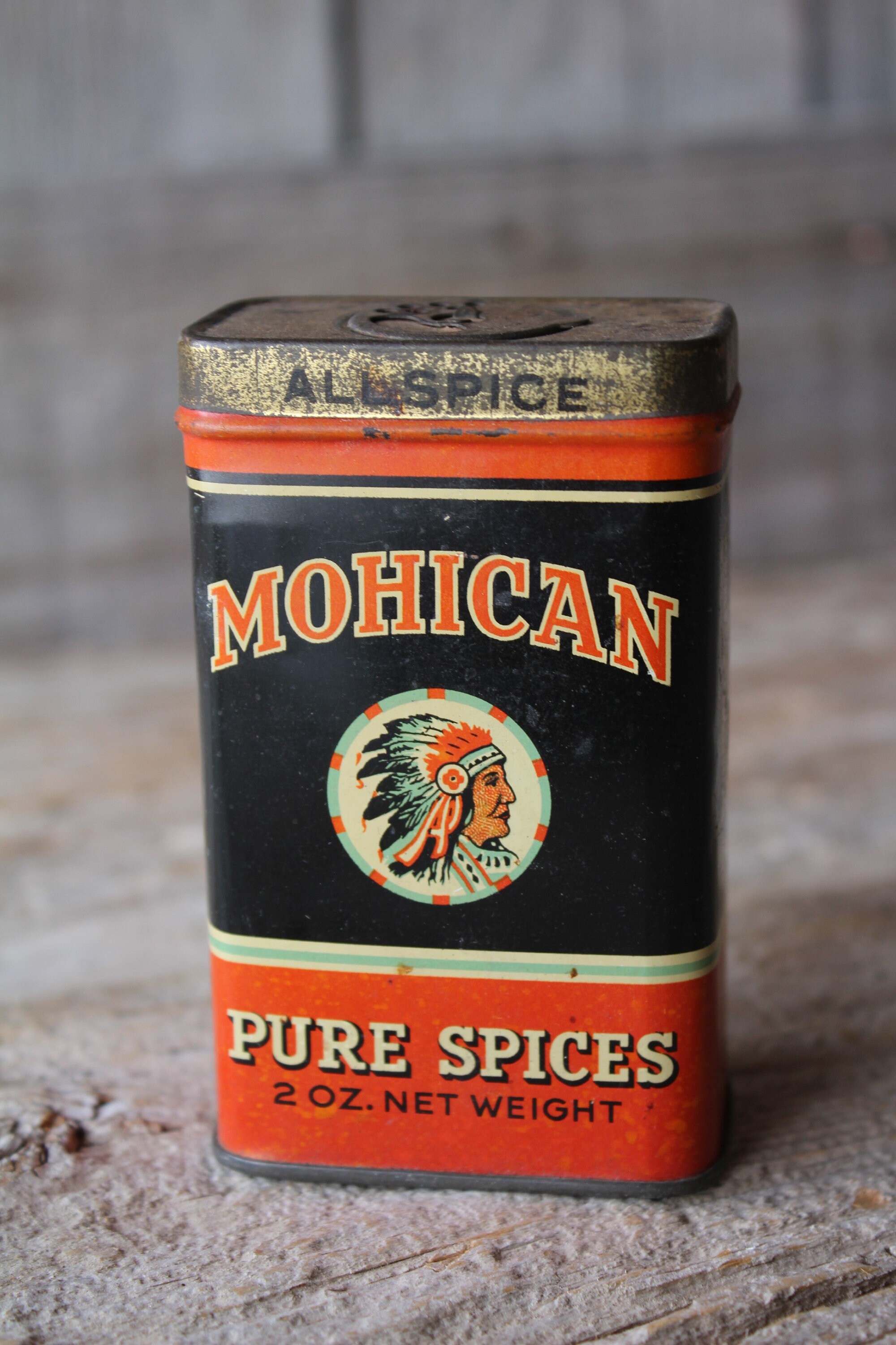 【レア】 アンティーク ティン缶 Mohican Company スパイス缶 Mohican Brand Allspice Antique Spice Tin New York City Rare 1936
